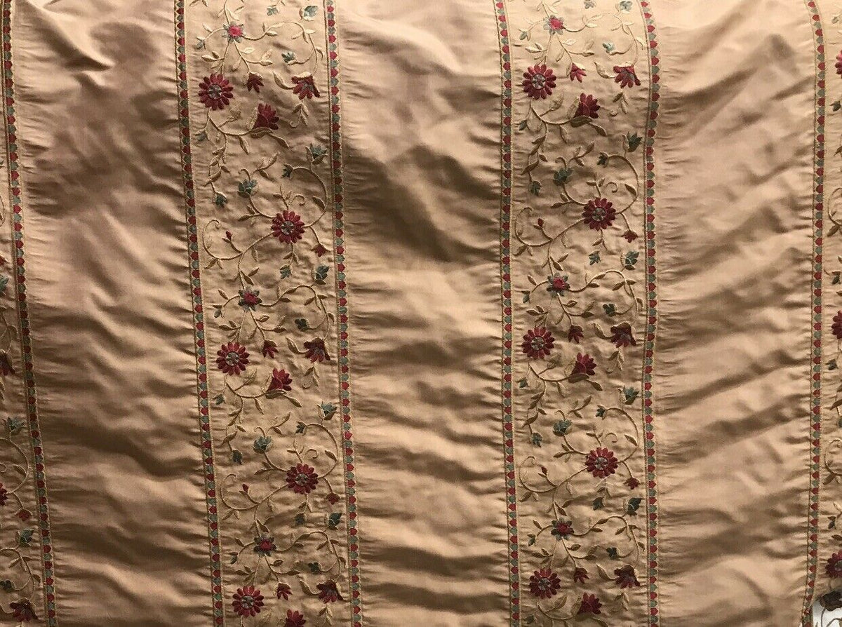 NEW! Lady Margot 100% Silk Dupioni Embroidered Floral Stripes Fabric- Burnt Peach Apricot - Fancy Styles Fabric Pierre Frey Lee Jofa Brunschwig & Fils
