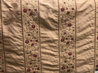 NEW! Lady Margot 100% Silk Dupioni Embroidered Floral Stripes Fabric- Burnt Peach Apricot - Fancy Styles Fabric Pierre Frey Lee Jofa Brunschwig & Fils