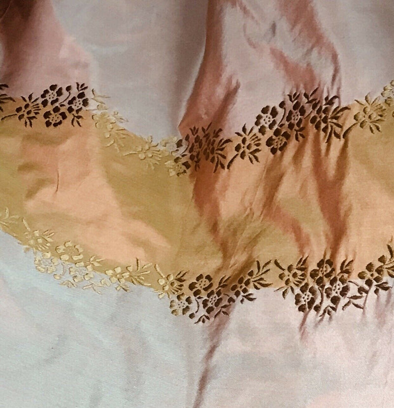 Designer Lady Kristen 100% Silk Taffeta Embroidered Stripe Floral Fabric- Pink & Copper - Fancy Styles Fabric Pierre Frey Lee Jofa Brunschwig & Fils