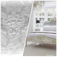 Duchess Taylor Designer Brocade Satin Fabric- Bleached White- Drapery Upholstery Damask - Fancy Styles Fabric Pierre Frey Lee Jofa Brunschwig & Fils