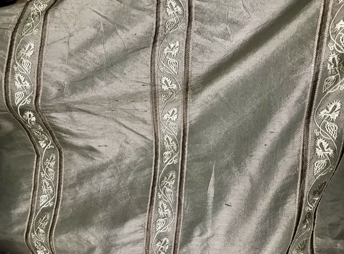 SWATCH Lady Paulette 100% Silk Taffeta Drapery Fabric -Embroidery Khaki Green - Fancy Styles Fabric Pierre Frey Lee Jofa Brunschwig & Fils