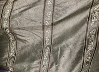 SALE! 100% Silk Taffeta Drapery Embroidery Fabric - Khaki Green Striped - Fancy Styles Fabric Boutique
