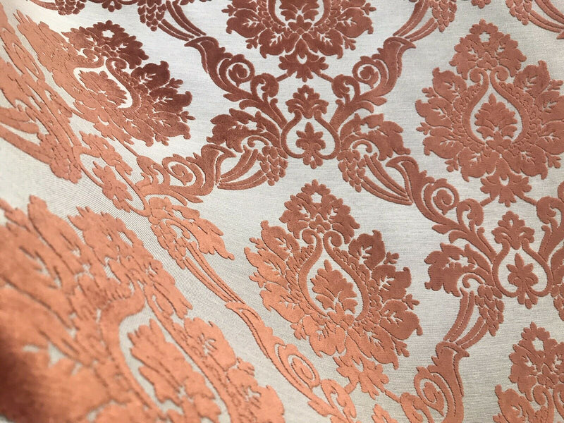 NEW Duke Raphael Designer Velvet Chenille Burnout Damask Upholstery Fabric - Orange - Fancy Styles Fabric Pierre Frey Lee Jofa Brunschwig & Fils