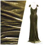 SWATCH- Miss Bonnie Close-Out Designer Runway Silk Rayon Velvet - Antique Olive Green - Fancy Styles Fabric Pierre Frey Lee Jofa Brunschwig & Fils