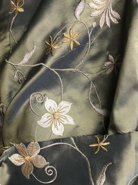 SWATCH 100% Silk Taffeta Embroidered Floral Fabric - 4” X 7” Sample - Fancy Styles Fabric Pierre Frey Lee Jofa Brunschwig & Fils