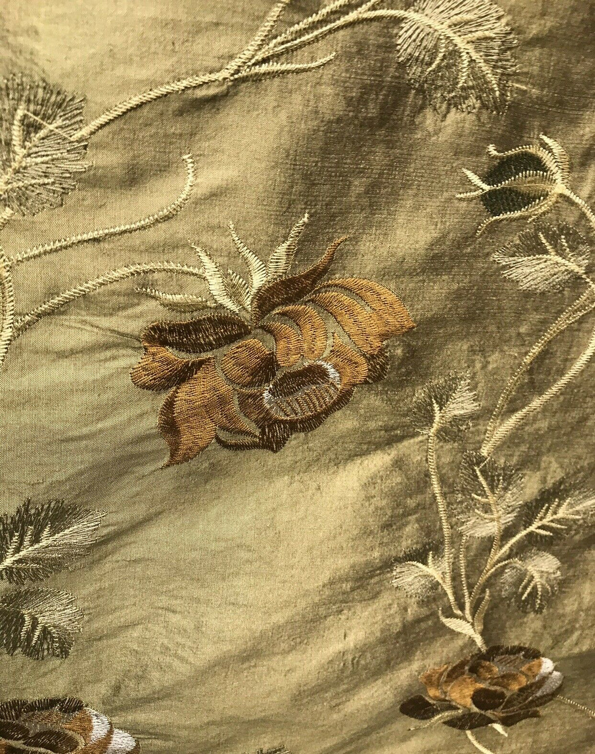 NEW! Queen Evelyn 100% Silk Dupioni Embroidered Floral Fabric- Gold Sold By The Yard LLSUY0002 - Fancy Styles Fabric Pierre Frey Lee Jofa Brunschwig & Fils