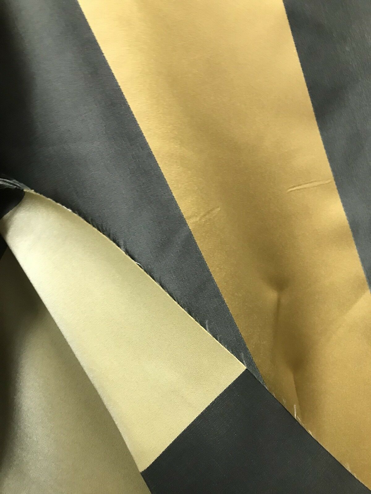60” Wide- Designer Satin Drapery Fabric - 6” Gold And Charcoal Gray Stripes - Fancy Styles Fabric Pierre Frey Lee Jofa Brunschwig & Fils