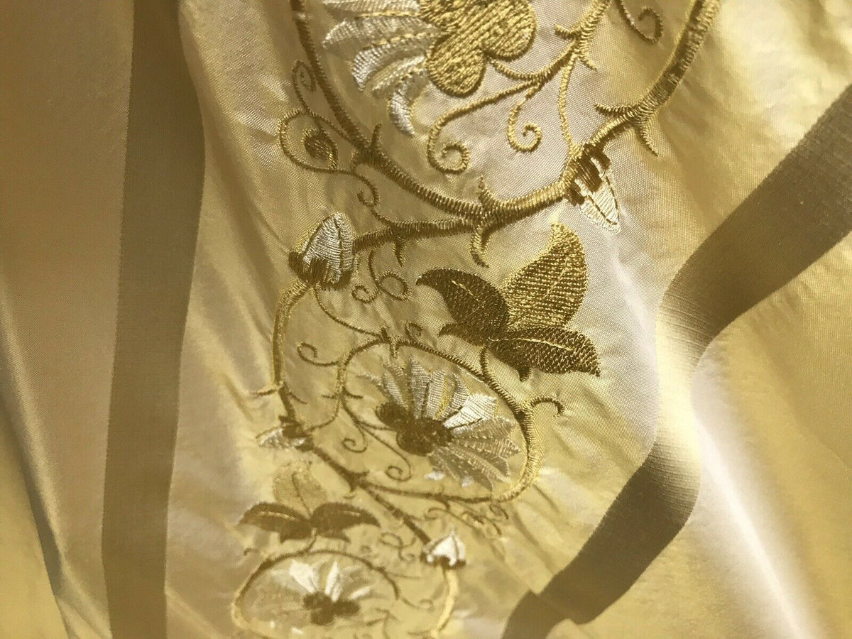 Duchess Jezebel Designer 100% Silk Taffeta Dupioni Embroidery Fabric Yellow 55” Wide - Fancy Styles Fabric Pierre Frey Lee Jofa Brunschwig & Fils