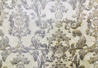 NEW! Antique Inspired Burnout Velvet Damask Fabric - White W/ Silver & Gray - Fancy Styles Fabric Boutique