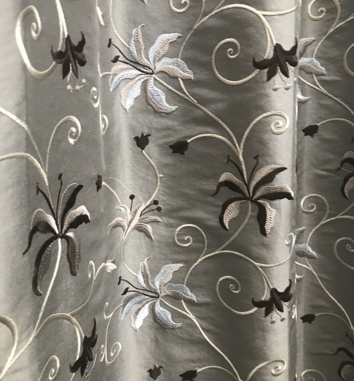 NEW! 100% Silk Embroidered Dupioni Taffeta Fabric - Floral Silver Gray Floral - Fancy Styles Fabric Pierre Frey Lee Jofa Brunschwig & Fils