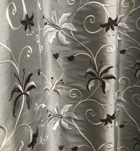NEW! 100% Silk Embroidered Dupioni Taffeta Fabric - Floral Silver Gray Floral - Fancy Styles Fabric Pierre Frey Lee Jofa Brunschwig & Fils