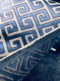 Sir Ryan Designer Burnout Geometric Satin Upholstery Fabric- Blue & Natural BTY - Fancy Styles Fabric Pierre Frey Lee Jofa Brunschwig & Fils