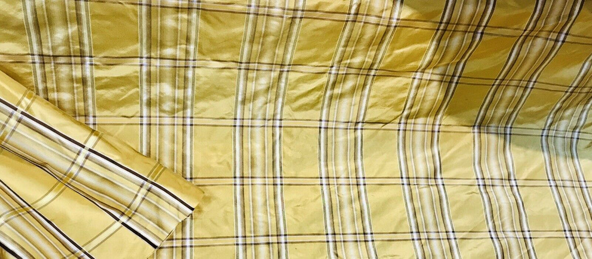 NEW Designer 100% Silk Taffeta Plaid Tartan Fabric- Yellow BY The Yard - Fancy Styles Fabric Pierre Frey Lee Jofa Brunschwig & Fils