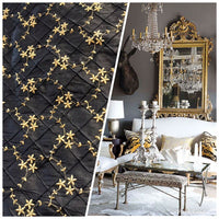 DEAL! Queen Elizabeth 100% Silk Dupioni Embroidered Quilted Floral Fabric- Black Gold - Fancy Styles Fabric Pierre Frey Lee Jofa Brunschwig & Fils