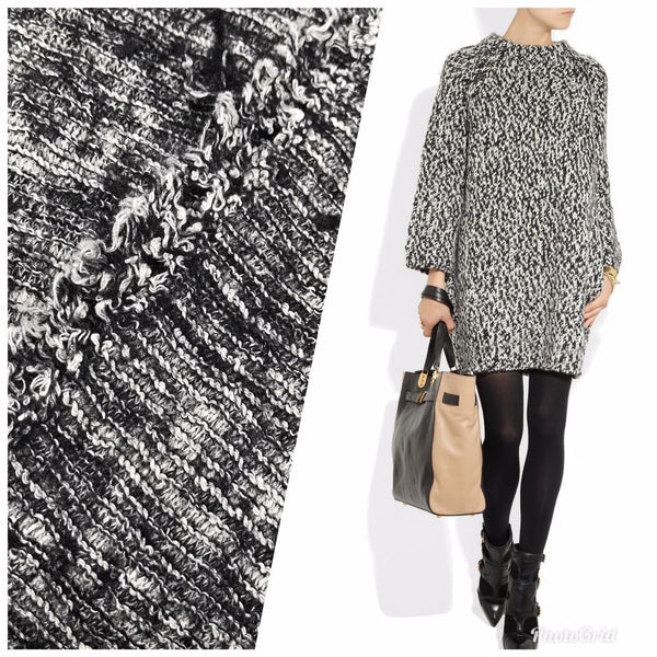NEW Stretch Knit Sweater Fabric Imported Italian Rayon Black White Melange - Fancy Styles Fabric Boutique
