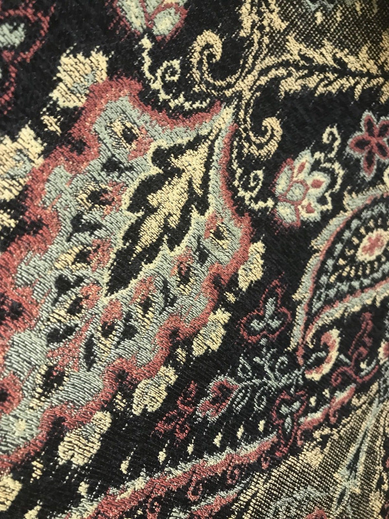 Designer Velvet Chenille Burnout Fabric - Black With Muted Multi Colors - Fancy Styles Fabric Boutique