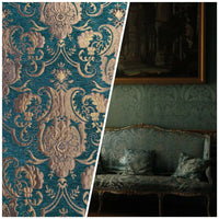 NEW Lady Emile Designer Damask Burnout Chenille Velvet Fabric - Green & Metallic Gold BTY - Fancy Styles Fabric Pierre Frey Lee Jofa Brunschwig & Fils