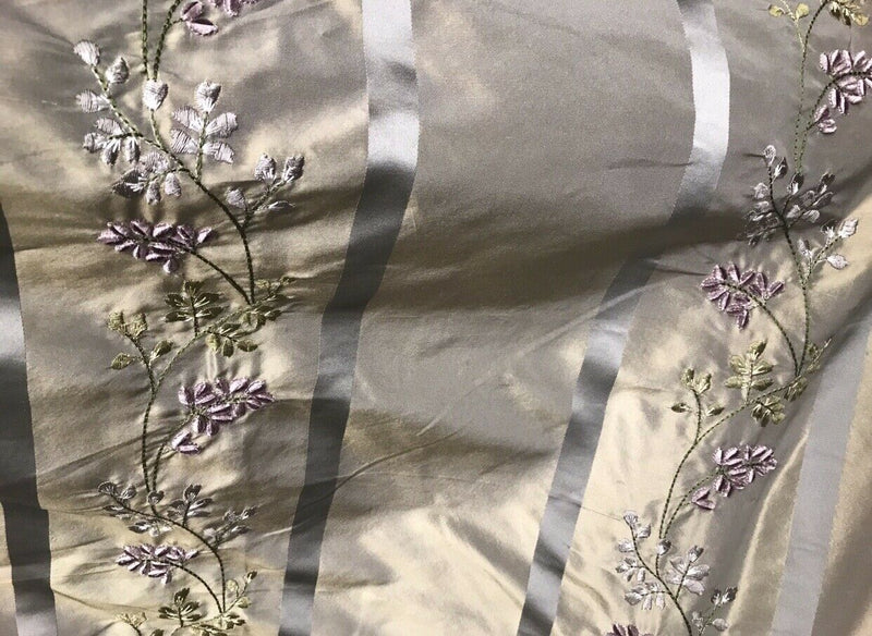 NEW! Lady Lana 100% Silk Taffeta Dupioni Embroidered Fabric Grey Taupe Gold Iridescent - Fancy Styles Fabric Pierre Frey Lee Jofa Brunschwig & Fils