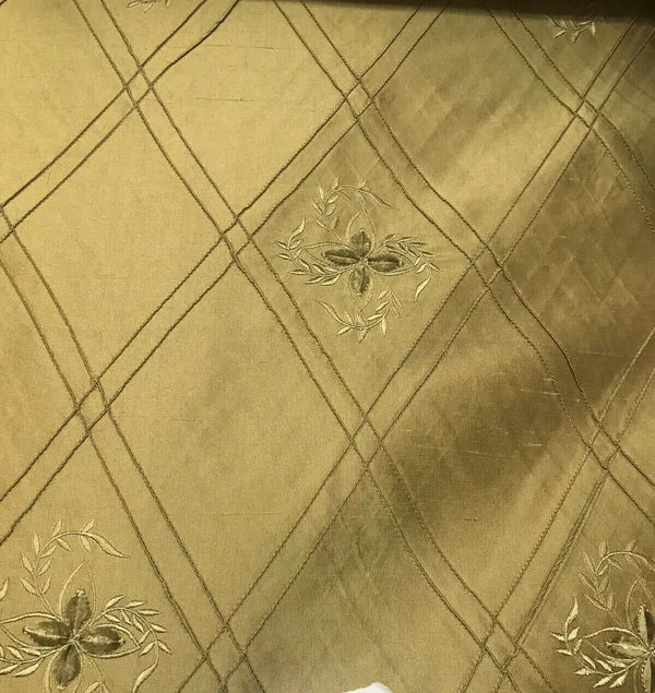 NEW! Miss Kiley Designer 100% Silk Taffeta Dupioni Floral Embroidery Fabric-  Gold BTY - Fancy Styles Fabric Pierre Frey Lee Jofa Brunschwig & Fils