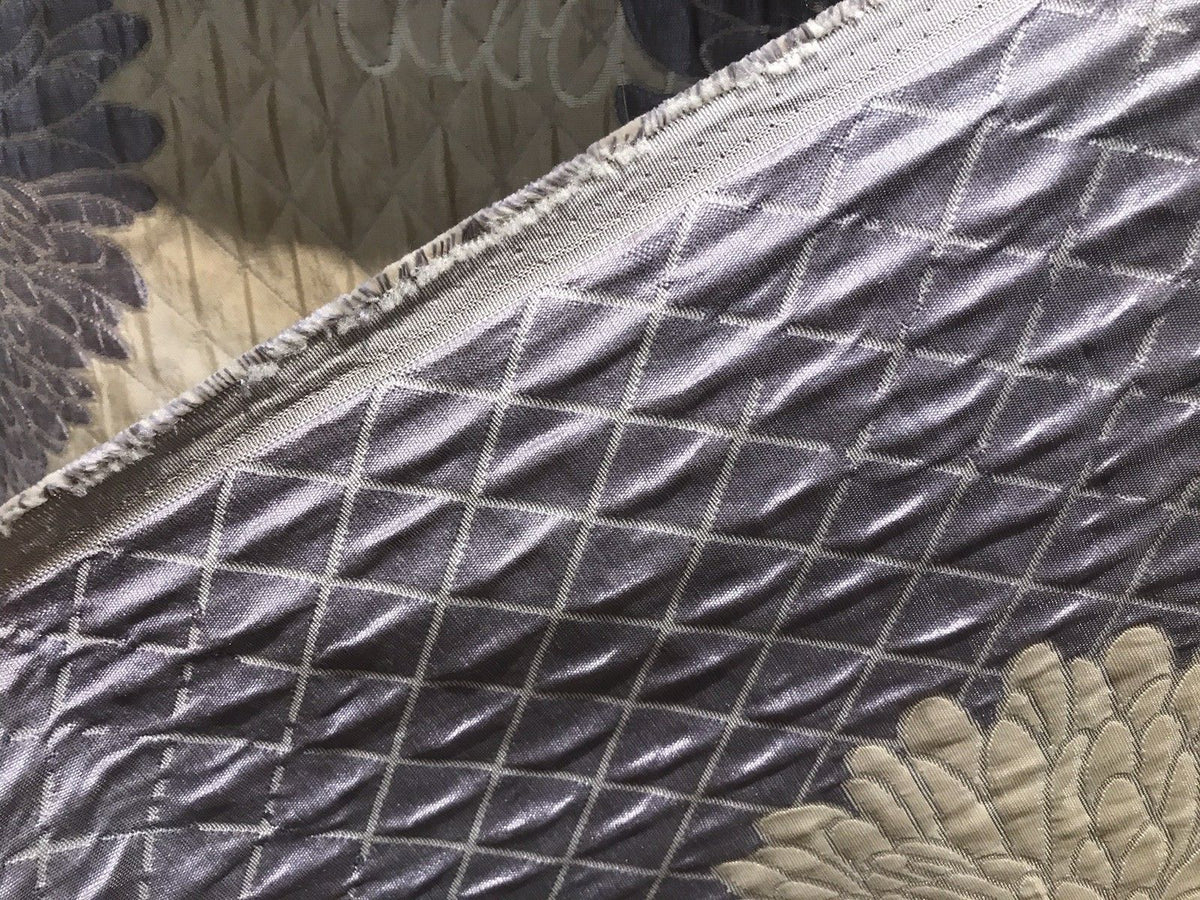NEW Designer Quilted Satin Brocade Fabric - Floral- Lavender & Ivory - Fancy Styles Fabric Boutique