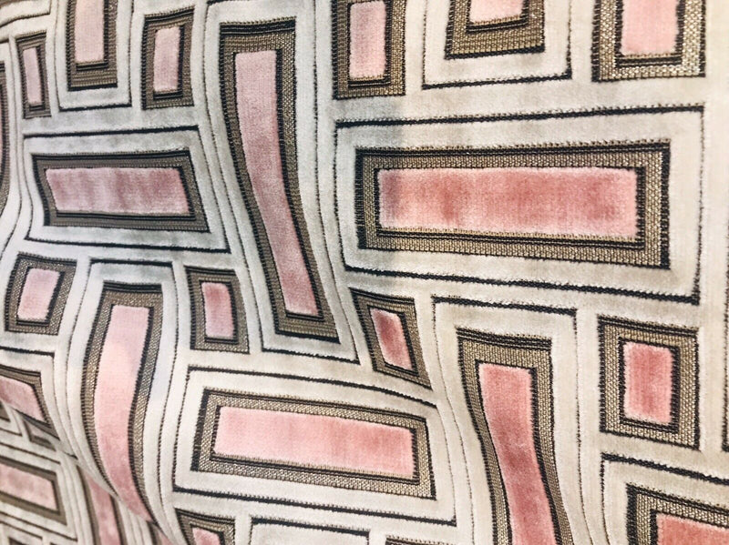 Novelty Italian Burnout Geometric Chenille Upholstery Velvet Fabric -Pink BTY - Fancy Styles Fabric Pierre Frey Lee Jofa Brunschwig & Fils