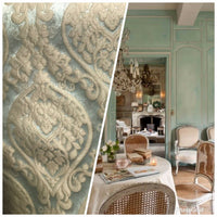 NEW Sir Isaac Designer Brocade Satin Damask Fabric- Aqua- Upholstery & Drapery BTY - Fancy Styles Fabric Pierre Frey Lee Jofa Brunschwig & Fils