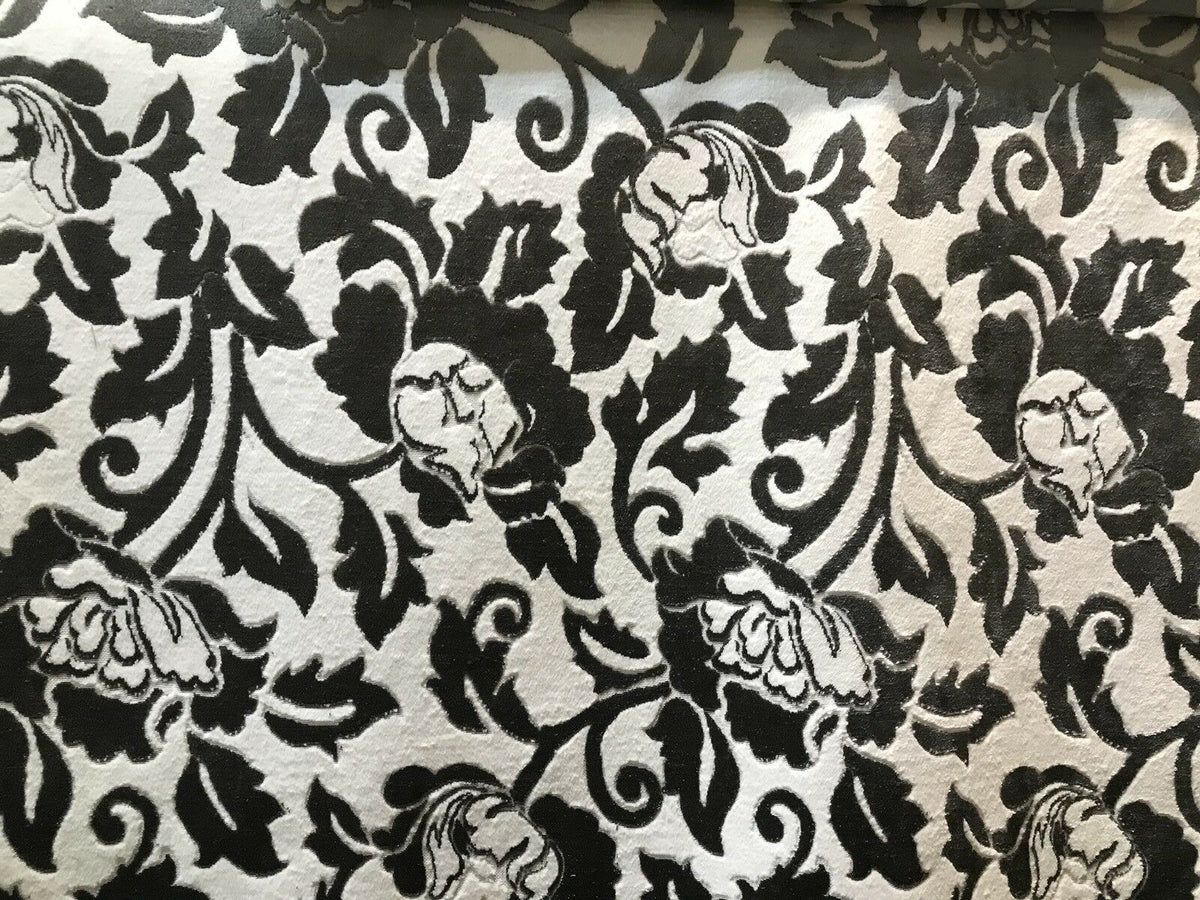 Baroness Angela Burnout Velvet Upholstery Fabric - Floral Charcoal & White LLPVS0008 - Fancy Styles Fabric Pierre Frey Lee Jofa Brunschwig & Fils