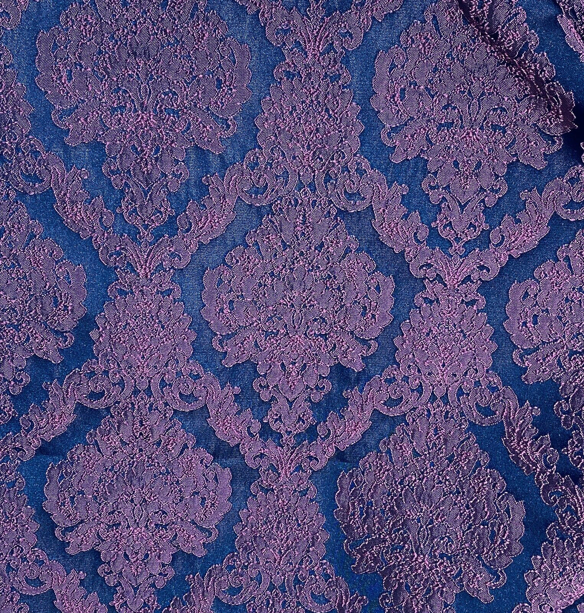 NEW Princess Giselle Designer Damask Satin Drapery Upholstery Fabric - Fuchsia Pink & Navy Blue - Fancy Styles Fabric Pierre Frey Lee Jofa Brunschwig & Fils