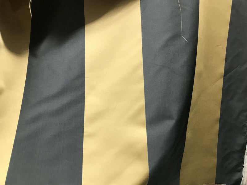 60” Wide- Designer Satin Drapery Fabric - 6” Gold And Charcoal Gray Stripes - Fancy Styles Fabric Pierre Frey Lee Jofa Brunschwig & Fils