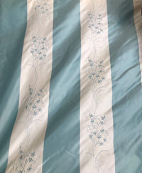 NEW! 100% Silk Taffeta Drapery Fabric Floral Embroidery Blue White Stripe - Fancy Styles Fabric Boutique