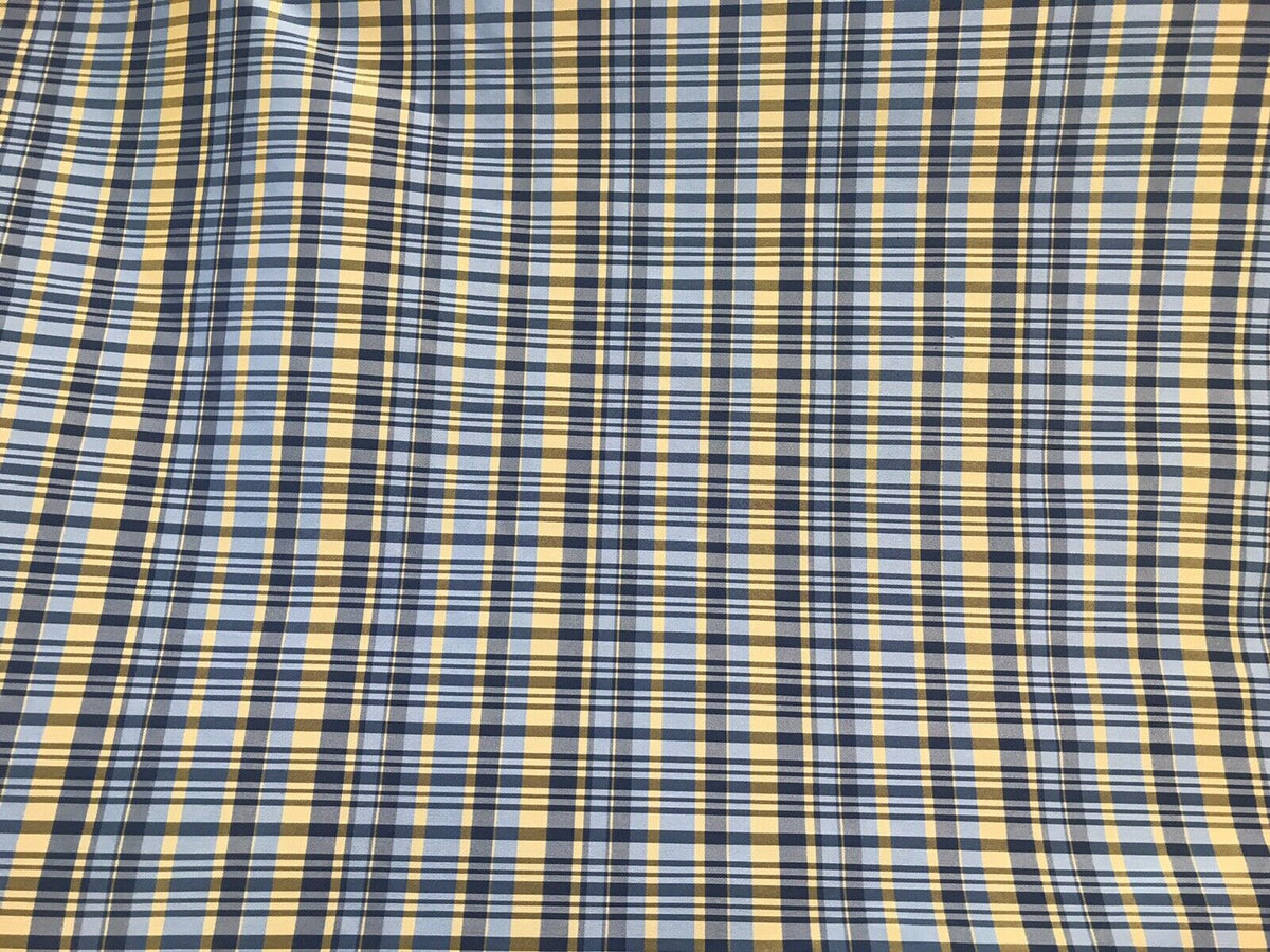 NEW Lady Riley Designer 100% Silk Taffeta Dupioni Plaid Tartan Fabric -Blue & Yellow - Fancy Styles Fabric Pierre Frey Lee Jofa Brunschwig & Fils