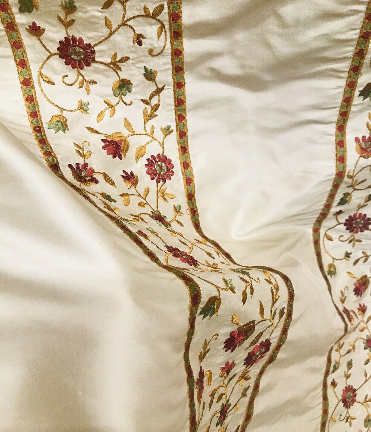 NEW! Lady Margot 100% Silk Dupioni Embroidered Floral Stripes Rows Fabric- Cream - Fancy Styles Fabric Pierre Frey Lee Jofa Brunschwig & Fils