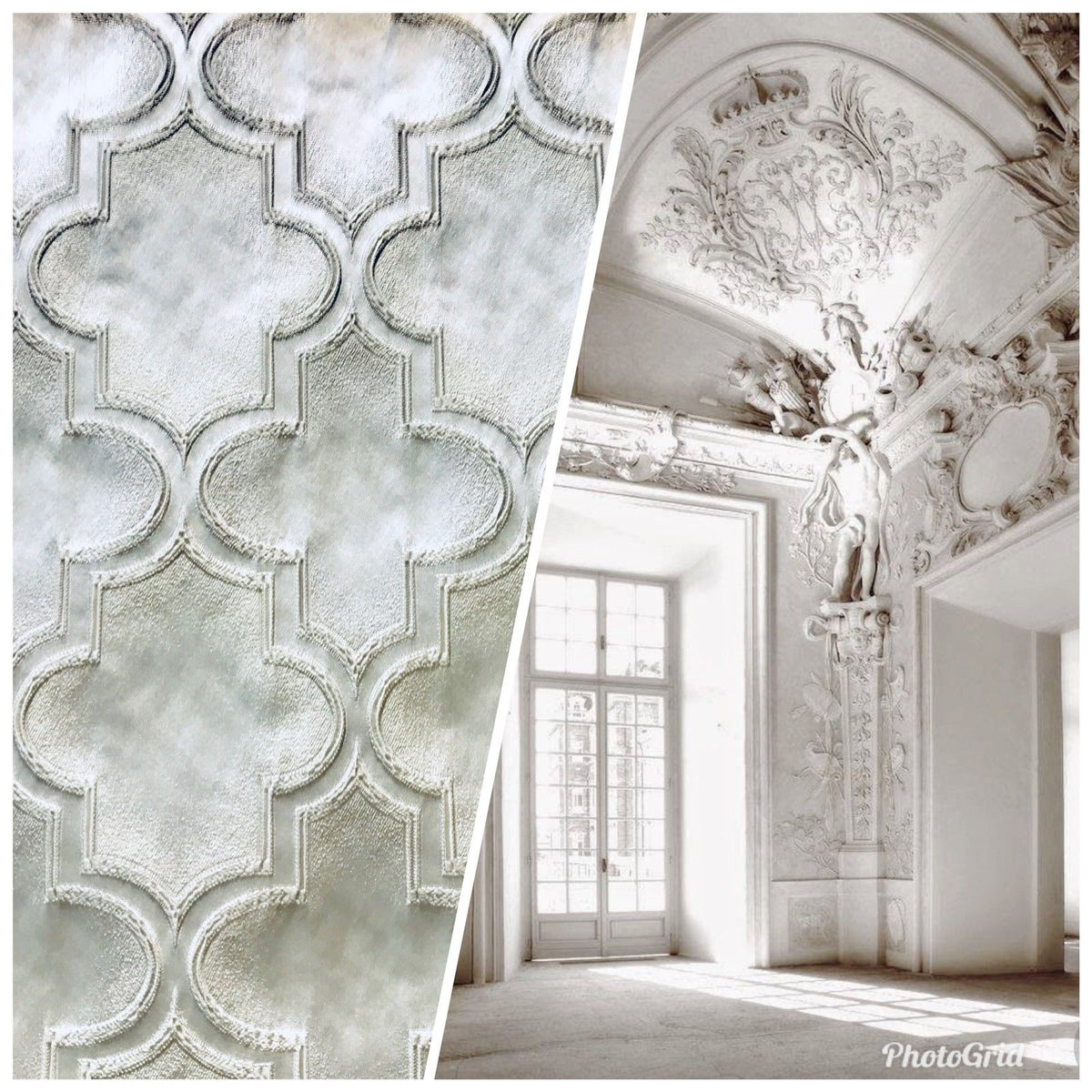 NEW! Designer Brocade Satin Fabric Interior Design- White Cross- Upholstery - Fancy Styles Fabric Boutique