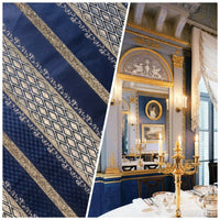 Lady Jennifer Designer Brocade Upholstery & Drapery Satin Striped Fabric Blue Gold LLPBB0004 - Fancy Styles Fabric Pierre Frey Lee Jofa Brunschwig & Fils