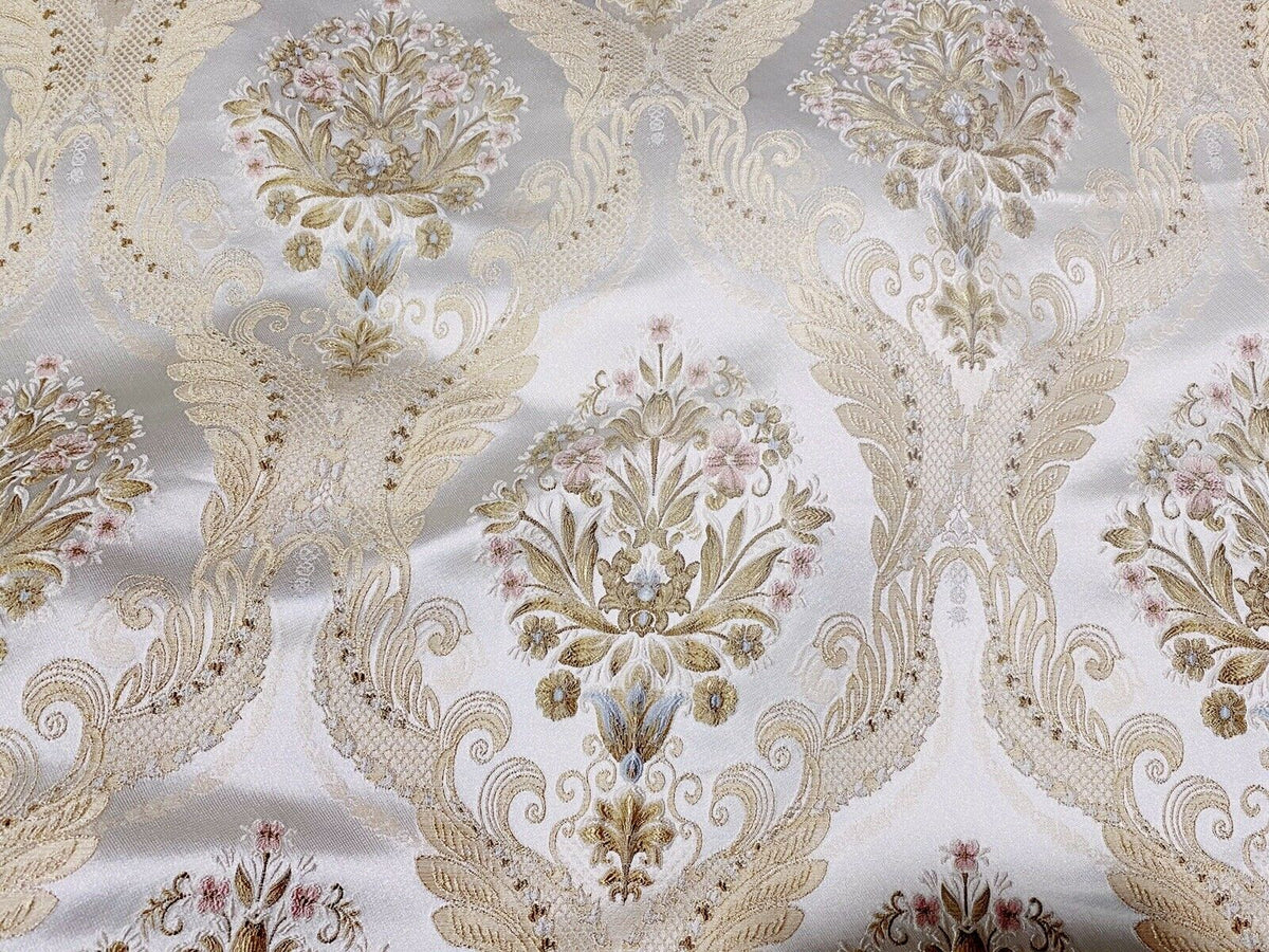 NEW Queen Antionette Novelty Ritz Neoclassical Brocade Damask Floral Satin Fabric - Ivory - Fancy Styles Fabric Pierre Frey Lee Jofa Brunschwig & Fils