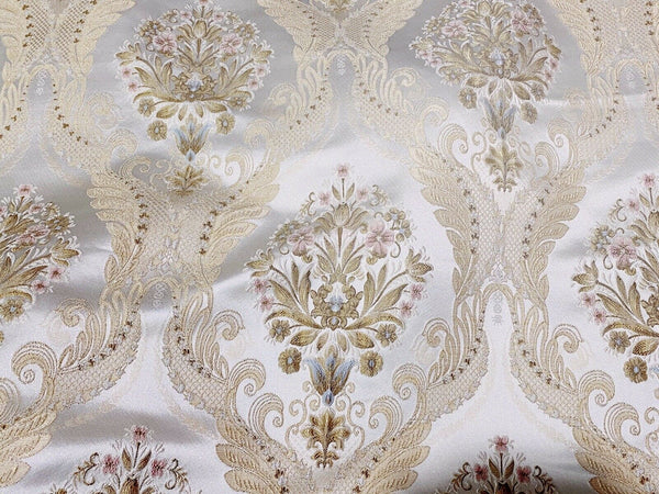 NEW Queen Antionette Novelty Ritz Neoclassical Brocade Damask Floral Satin Fabric - Ivory - Fancy Styles Fabric Pierre Frey Lee Jofa Brunschwig & Fils