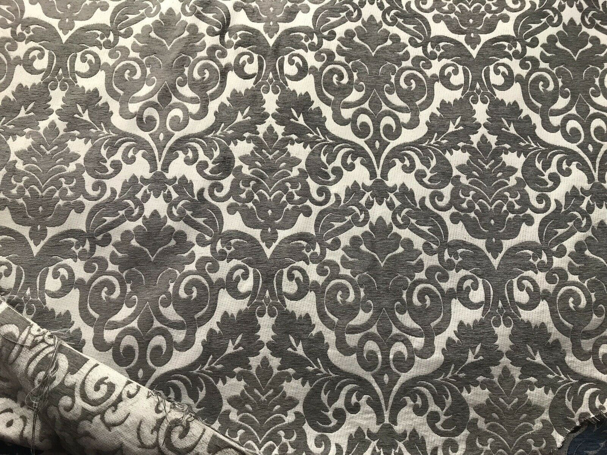 NEW Sir Arthur Double Sided Burnout Chenille Velvet Fabric- Grey & Ivory Upholstery Damask - Fancy Styles Fabric Pierre Frey Lee Jofa Brunschwig & Fils