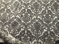 NEW Sir Arthur Double Sided Burnout Chenille Velvet Fabric- Grey & Ivory Upholstery Damask - Fancy Styles Fabric Pierre Frey Lee Jofa Brunschwig & Fils