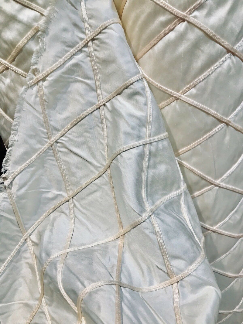 Queen Peyton 100% Silk Satin Quilted Designer Fabric- Ivory And Pink - Fancy Styles Fabric Pierre Frey Lee Jofa Brunschwig & Fils