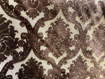 NEW Prince Alexandre Designer Damask Burnout Chenille Velvet Fabric -  Brown - Fancy Styles Fabric Pierre Frey Lee Jofa Brunschwig & Fils