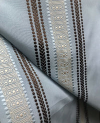 Sir Bradley Designer Brocade Satin Fabric- Pale Blue, Brown, Gold Stripes Neoclassical G1 - Fancy Styles Fabric Pierre Frey Lee Jofa Brunschwig & Fils