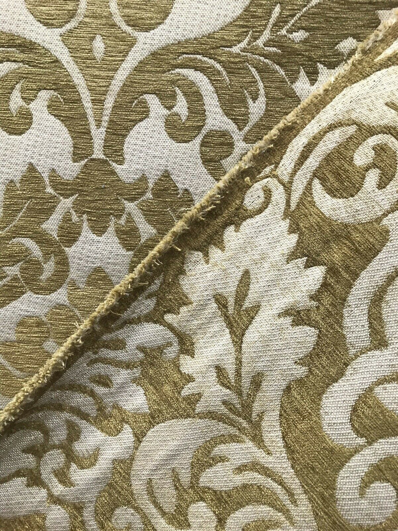 NEW Sir Arthur Double Sided Burnout Chenille Velvet Fabric- Mustard Ivory Upholstery Damask - Fancy Styles Fabric Pierre Frey Lee Jofa Brunschwig & Fils