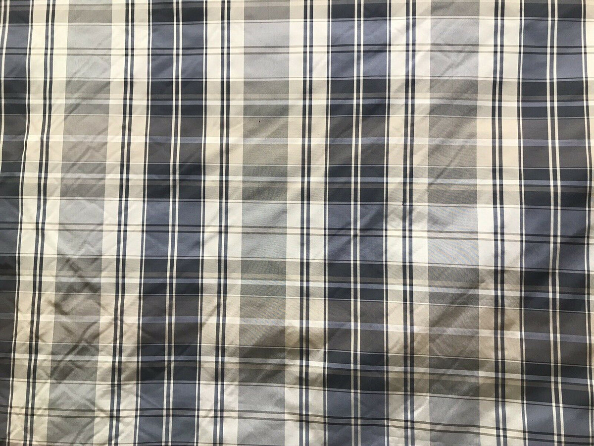 NEW Designer 100% Silk Taffeta Plaid Tartan Fabric- Black Taupe Cream - Fancy Styles Fabric Pierre Frey Lee Jofa Brunschwig & Fils