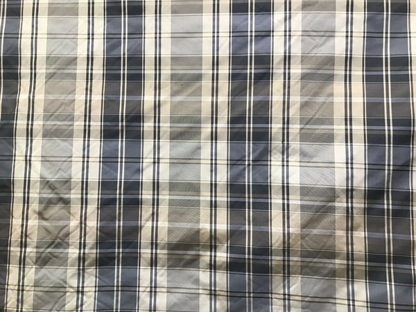 NEW Designer 100% Silk Taffeta Plaid Tartan Fabric- Black Taupe Cream - Fancy Styles Fabric Pierre Frey Lee Jofa Brunschwig & Fils