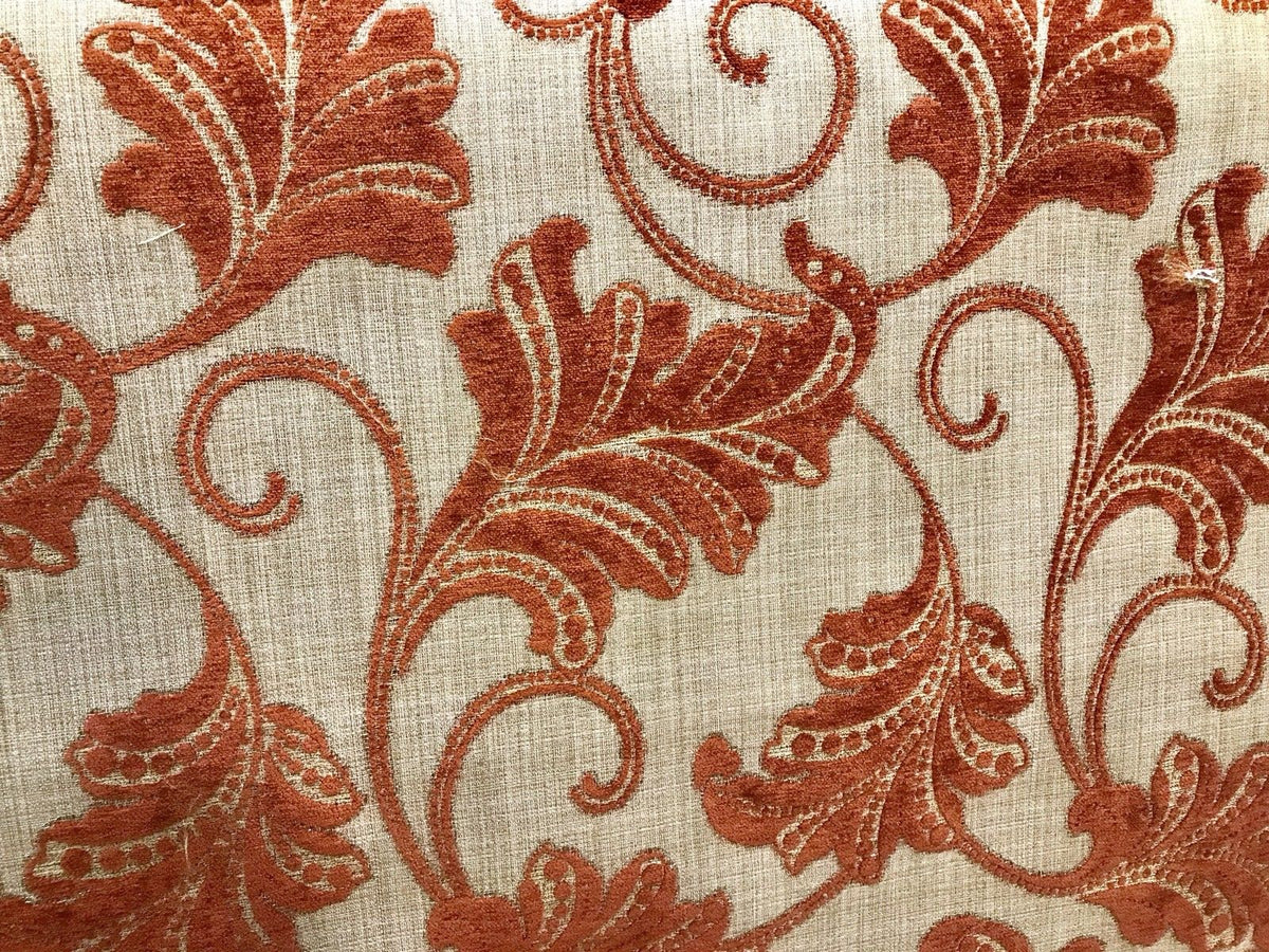 SWATCH 4” X 7” - Burnout Velvet Floral Upholstery Fabric- Burnt Orange Rust Red - Fancy Styles Fabric Pierre Frey Lee Jofa Brunschwig & Fils