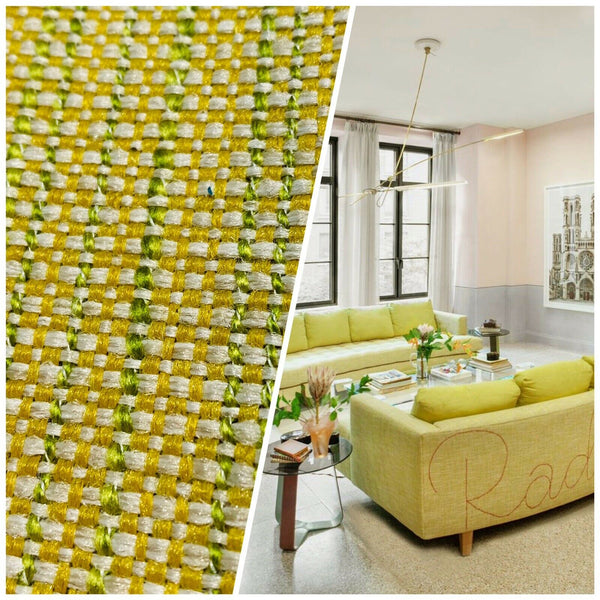 NEW Two-Tone Upholstery Tweed Texture Nubby Fabric -Yellow & Green - Fancy Styles Fabric Pierre Frey Lee Jofa Brunschwig & Fils