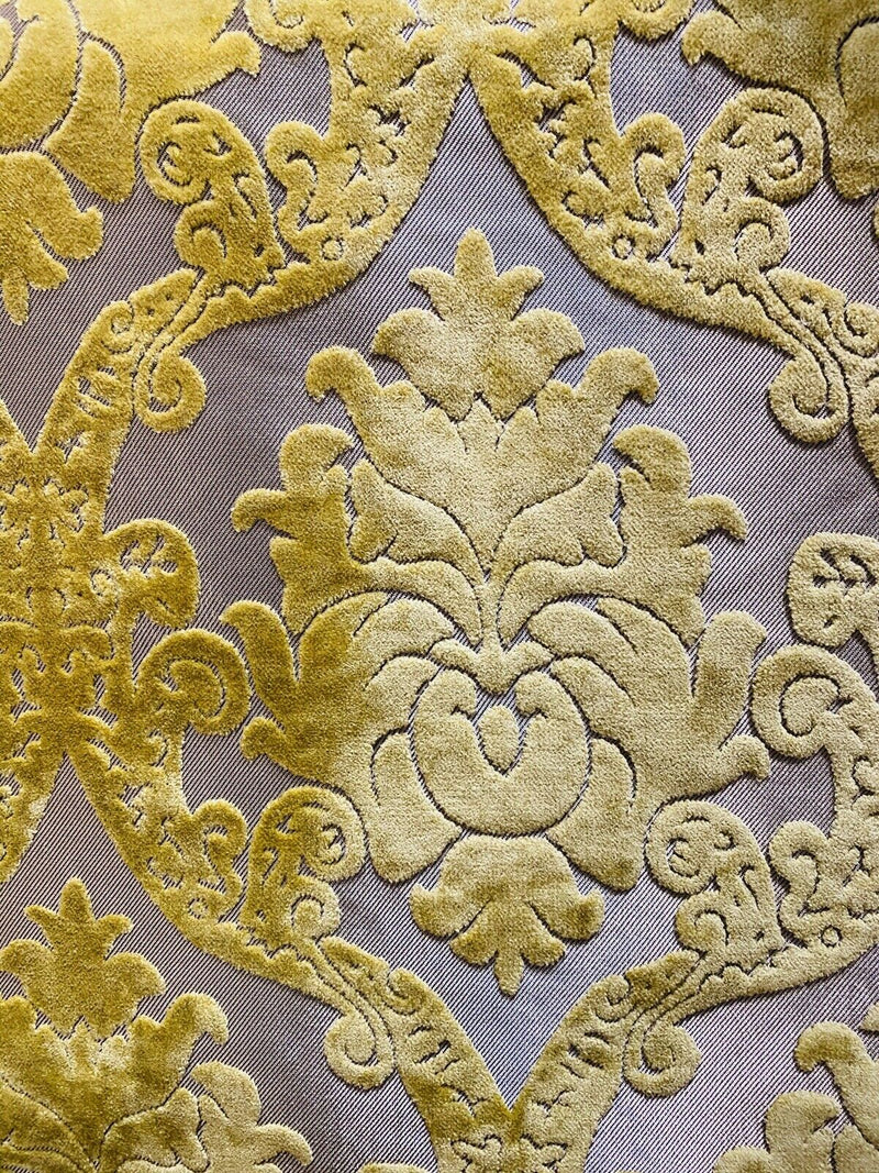 Prince Alexandre Designer Damask Burnout Chenille Velvet Fabric -  Yellow BTY - Fancy Styles Fabric Pierre Frey Lee Jofa Brunschwig & Fils