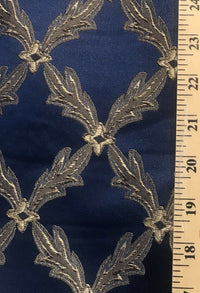 Lady Cadence Designer Brocade Upholstery & Drapery Satin Fabric - Jewel Blue & Gold - Fancy Styles Fabric Pierre Frey Lee Jofa Brunschwig & Fils