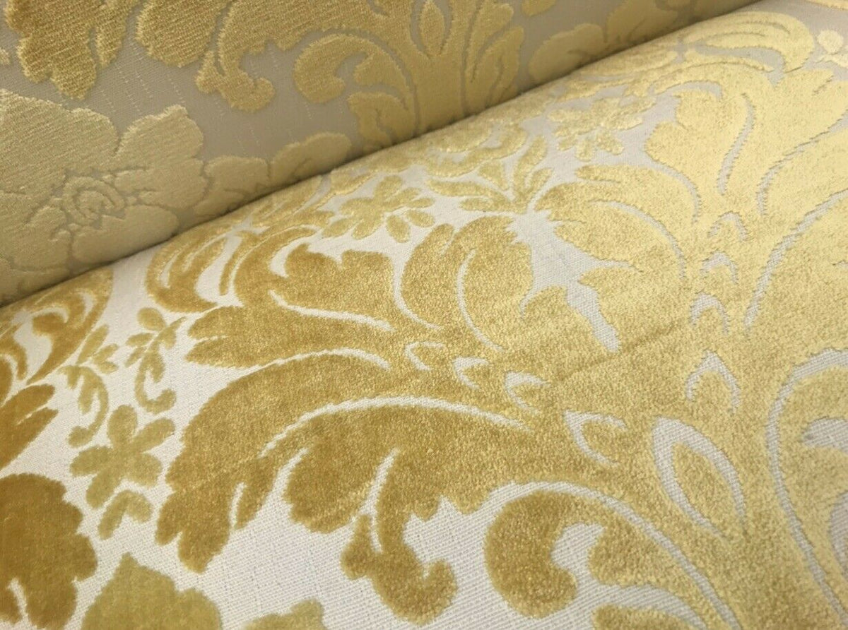 Italian Burnout Floral Chenille Velvet Upholstery Fabric - Soft Yellow - Fancy Styles Fabric Pierre Frey Lee Jofa Brunschwig & Fils