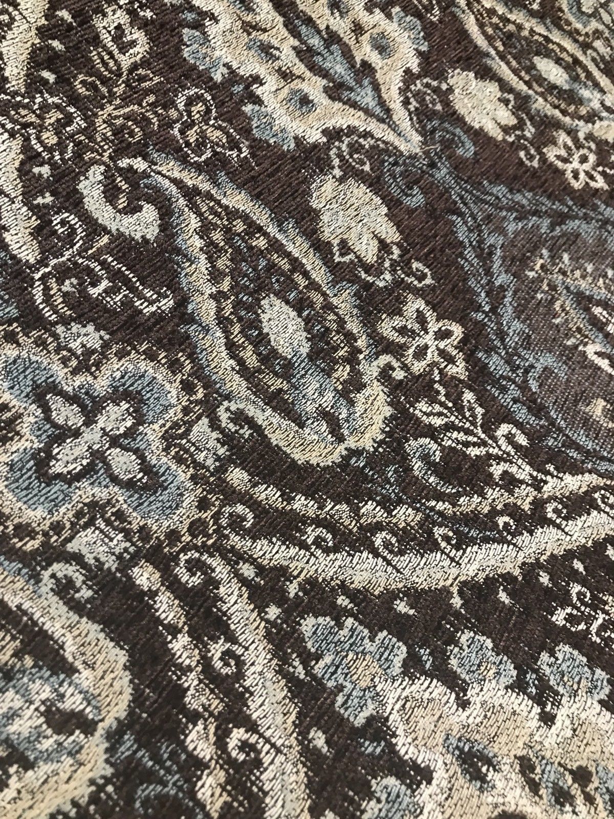 SWATCH Double Sided Burnout Kilim Rug Inspired Fabric- Blue Brown Upholstery - Fancy Styles Fabric Pierre Frey Lee Jofa Brunschwig & Fils